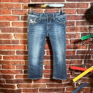 👖 Miss Me Low-rise Distressed Cropped Denim — Med/Dk Wash — Sz 27 / R